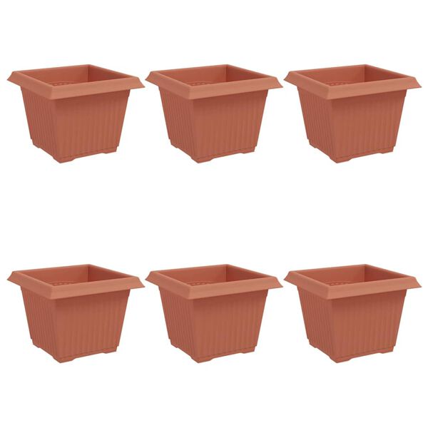 vidaXL Maceta cuadrada para flores 6 pcs Rojo Ladrillo Pl&aacute;stico