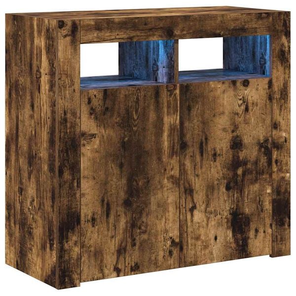 vidaXL Aparador con luces LED roble ahumado 80x35x75 cm
