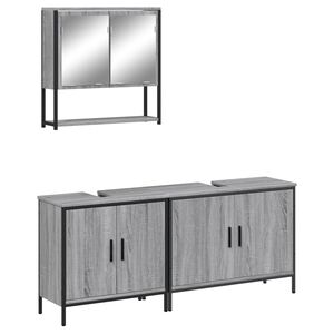 vidaXL Set de muebles de ba&ntilde;o 3 pzas madera contrachapada gris sonoma