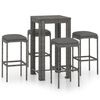 vidaXL Set muebles bar jardín 5 piezas y cojines ratán sintético gris