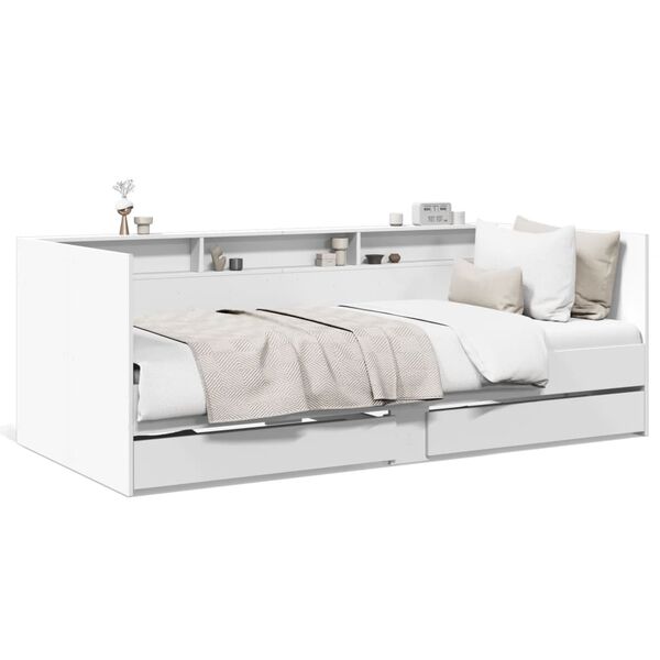 vidaXL Sofá cama con cajones sin colchón blanco 90x200 cm
