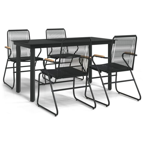 vidaXL Juego de comedor de jard&iacute;n 5 piezas rat&aacute;n PVC negro