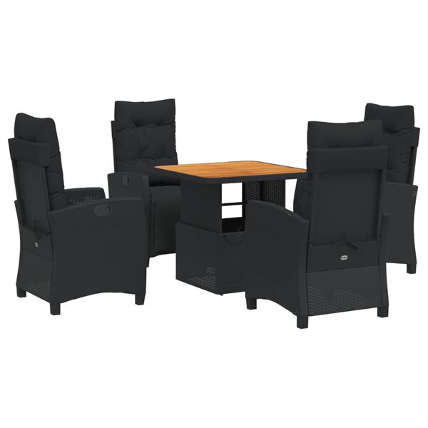 vidaXL Set de muebles jard&iacute;n 5 pzas con cojines rat&aacute;n sint&eacute;tico negro