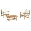 vidaXL Set de muebles de jard&iacute;n 3 piezas bamb&uacute; y cojines blanco crema
