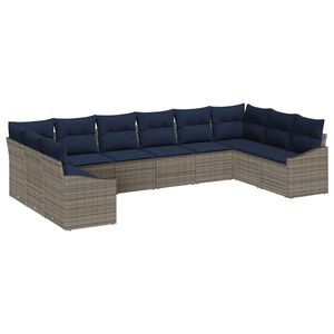 vidaXL Conjunto de sof&aacute;s de jard&iacute;n 10 pcs Gris y azul marino
