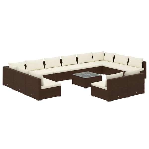 vidaXL Set de muebles de jard&iacute;n 13 pzas cojines rat&aacute;n sint&eacute;tico marr&oacute;n