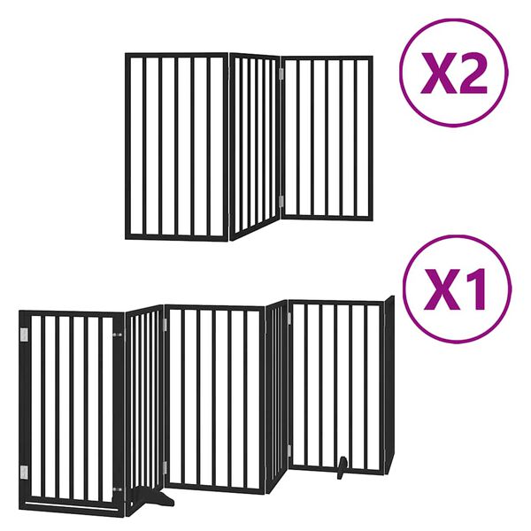 vidaXL Puerta de perros plegable 12 paneles madera &aacute;lamo negra 600 cm
