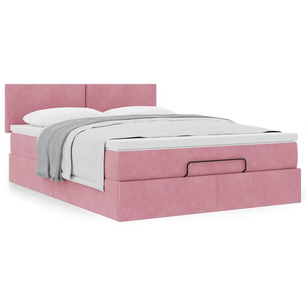 vidaXL Estructura cama otomana colch&oacute;n terciopelo rosa 140x200cm
