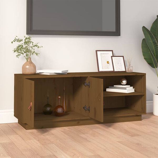 vidaXL Mueble de TV madera maciza de pino marrón miel 105x34x40 cm