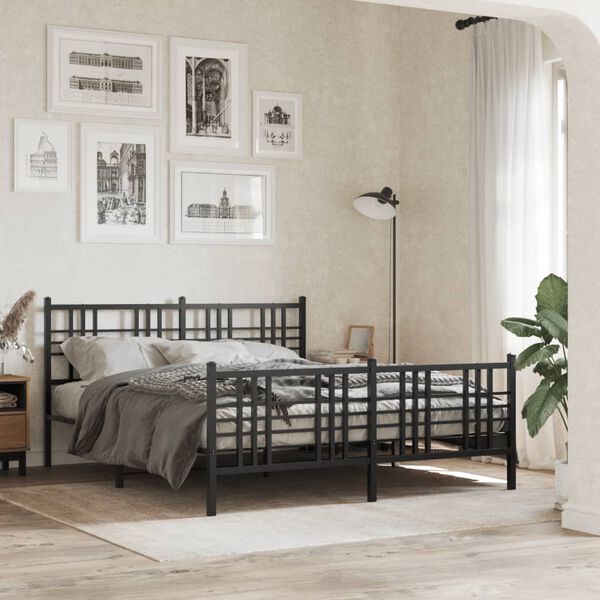 vidaXL Estructura cama sin colch&oacute;n con estribo metal negro 160x200 cm