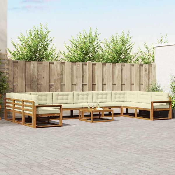 vidaXL Conjunto de sof&aacute;s de exterior con coj&iacute;n 11 pcs Natural y Crema