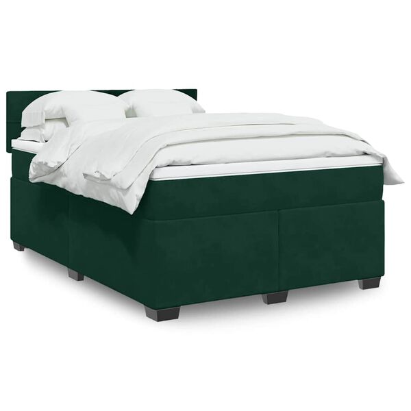 vidaXL Cama box spring con colch&oacute;n terciopelo verde oscuro 140x200 cm