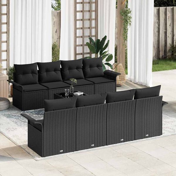 vidaXL Conjunto de sof&aacute; de jard&iacute;n 9 pcs Negro rat&aacute;n sint&eacute;tico