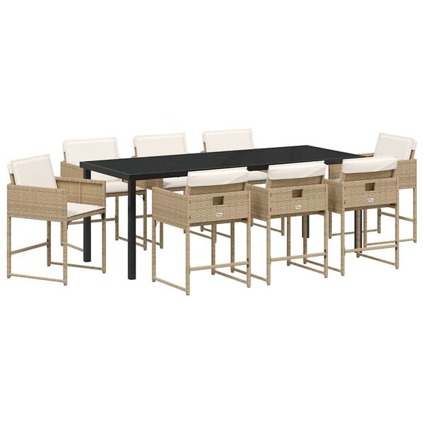 vidaXL Conjunto de Comedor de Jard&iacute;n 9 pcs Beige rat&aacute;n sint&eacute;tico