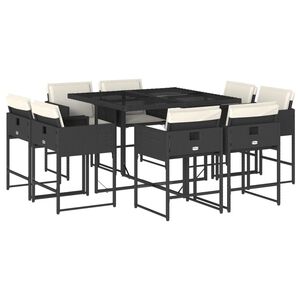 vidaXL Set de comedor de jard&iacute;n 9 pzas y cojines rat&aacute;n sint&eacute;tico negro