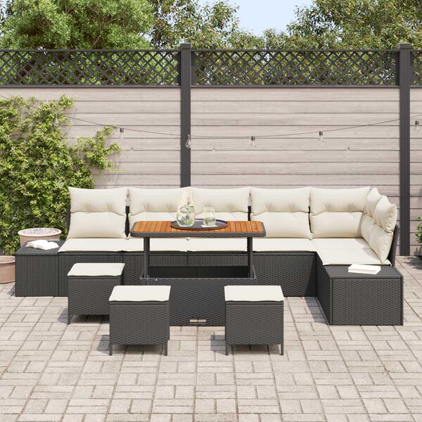 vidaXL Conjunto de sof&aacute;s de jard&iacute;n 10 pcs Negro rat&aacute;n sint&eacute;tico