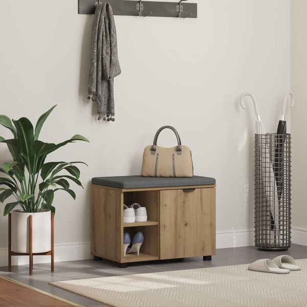 vidaXL Banco de entrada con coj&iacute;n Roble Artesanal 60 x 38 x 46 cm