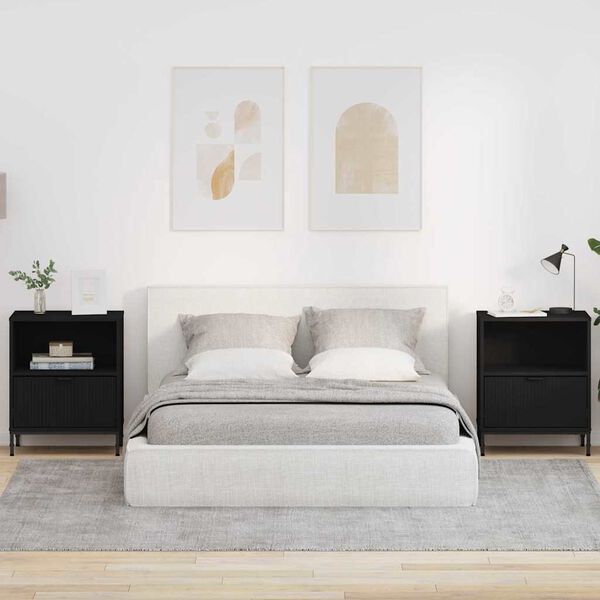 vidaXL Armario de Noche con caj&oacute;n 2 pcs Negro 49 x 36 x 61 cm