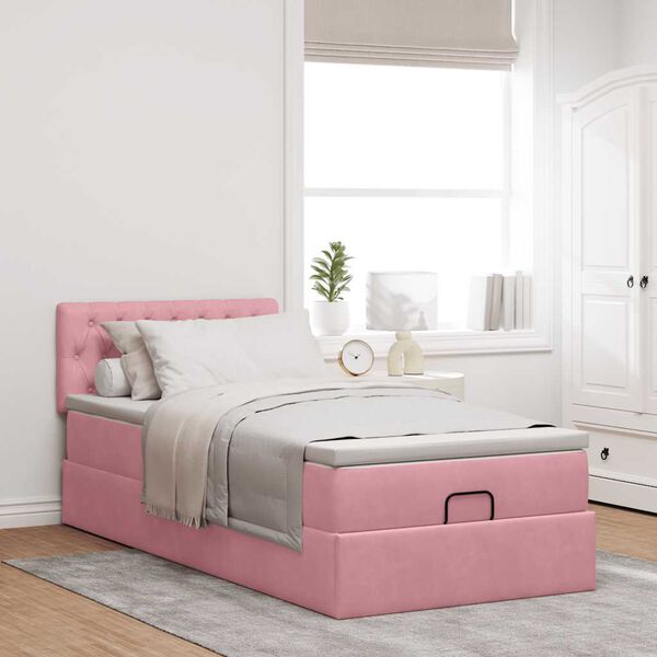 vidaXL Cama otomana con colch&oacute;n y LED terciopelo rosa 80x200 cm