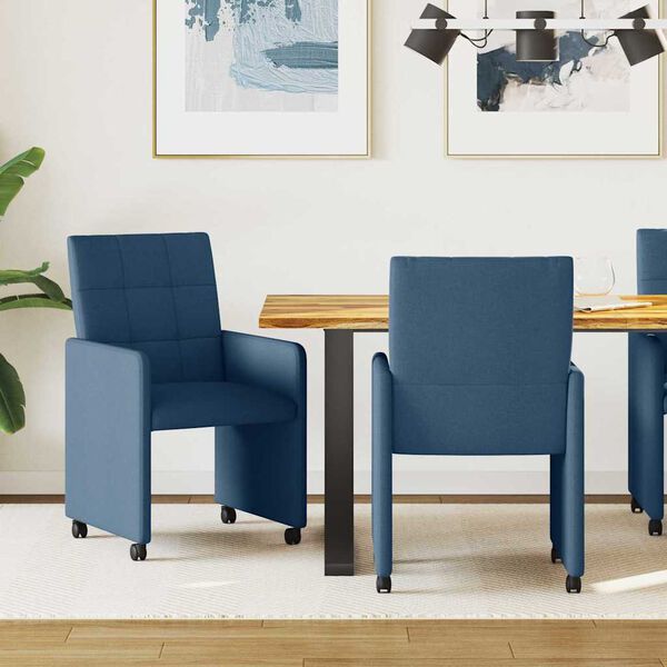 vidaXL Sillas de Comedor con Ruedas 2 pcs Azul 58 x 65 x 94 cm tela
