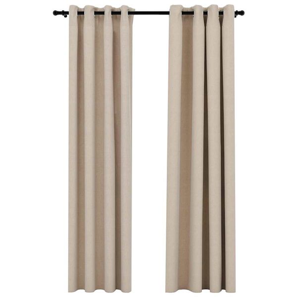 vidaXL Cortinas opacas ojales look de lino 2 pzas beige 140x225 cm