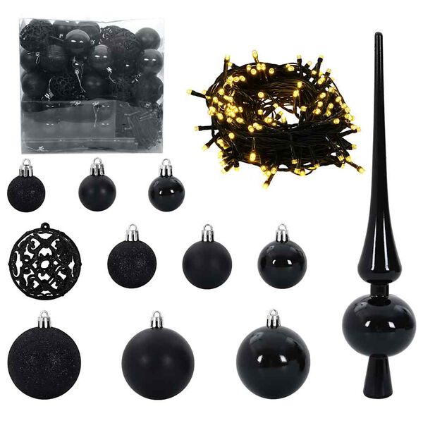 vidaXL Juego de Esferas de Navidad con 300 LED 120 pcs Negro Pl&aacute;stico