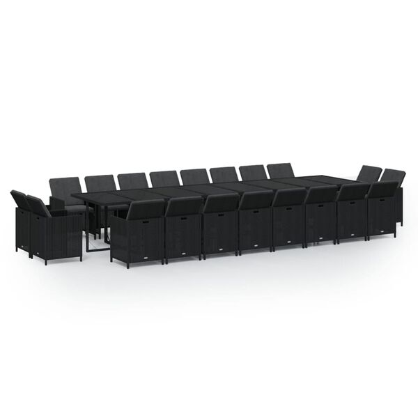vidaXL Set de comedor jard&iacute;n 21 pzas con cojines rat&aacute;n sint&eacute;tico negro