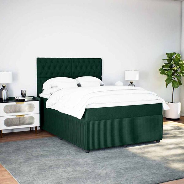 vidaXL Cama box spring con colch&oacute;n terciopelo verde oscuro 140x200 cm