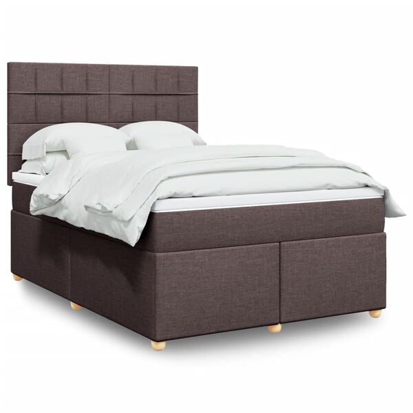 vidaXL Cama box spring con colch&oacute;n tela marr&oacute;n oscuro 140x200 cm