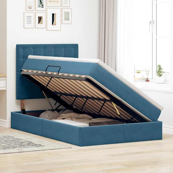 vidaXL Cama con almacenamiento y LED Azul 120 x 190 cm Terciopelo