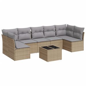 vidaXL Juego de sof&aacute;s de jard&iacute;n con cojines beige 8 pzas rat&aacute;n PE