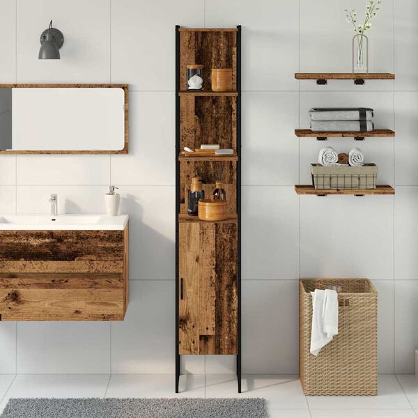 vidaXL Mueble de Cuarto de Ba&ntilde;o Madera envejecida 33 x 33 x 185,5 cm