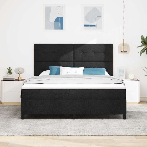 vidaXL Cama tipo Box Spring con colch&oacute;n Negro 180 x 200 cm tela