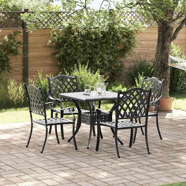 vidaXL Conjunto de mesa de jard&iacute;n 5 pcs Negro Aluminio fundido