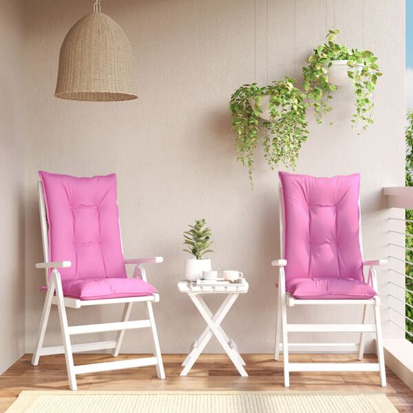 vidaXL Coj&iacute;n silla de jard&iacute;n respaldo alto 2 uds tela rosa 120x50x7 cm