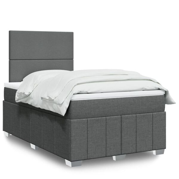 vidaXL Cama box spring con colch&oacute;n tela gris oscuro 120x200 cm