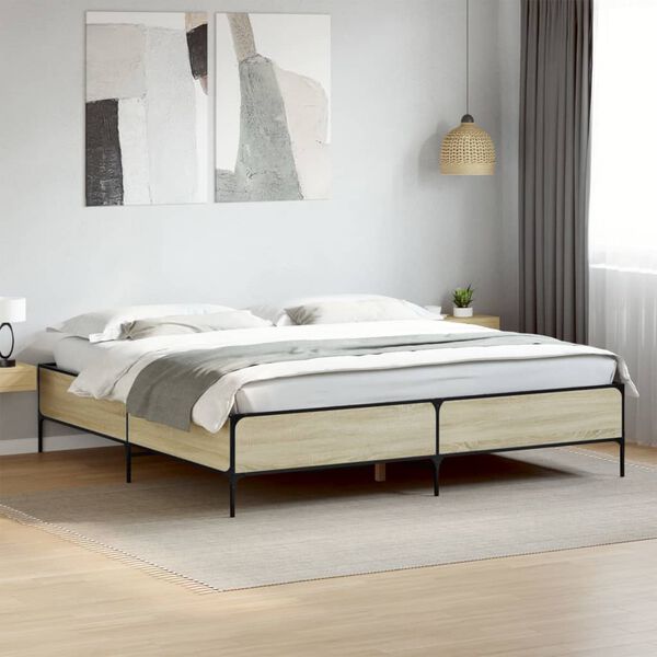 vidaXL Estructura cama madera ingenier&iacute;a metal roble Sonoma 180x200 cm