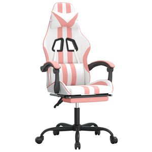 vidaXL Silla gaming con reposapi&eacute;s cuero sint&eacute;tico blanco y rosa