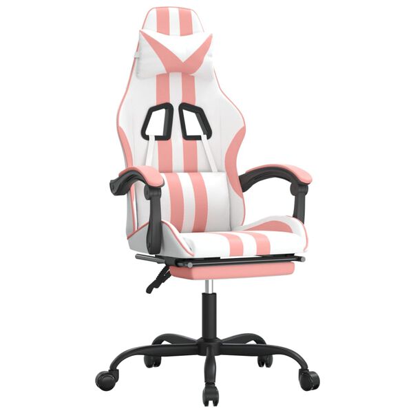 vidaXL Silla gaming con reposapi&eacute;s cuero sint&eacute;tico blanco y rosa