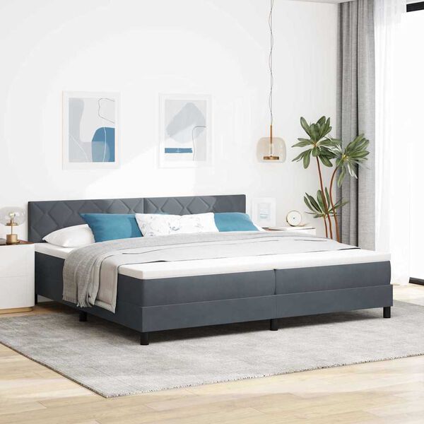 vidaXL Cama Box Spring LED con LED Gris oscuro 200 x 200 cm Terciopelo