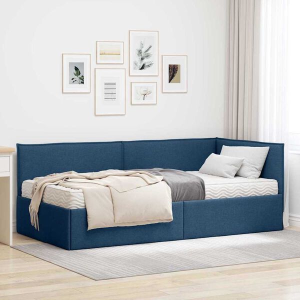 vidaXL Estructura de Cama Esquina con Colch&oacute;n 2 pcs Azul Terciopelo