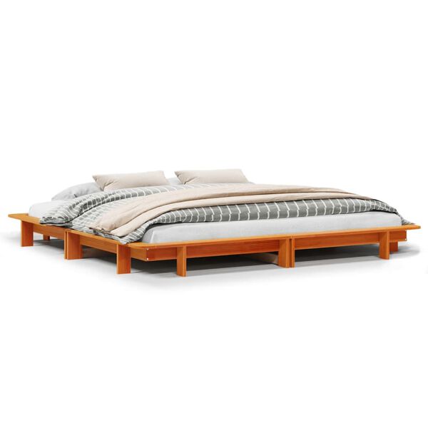 vidaXL Cama sin colch&oacute;n madera maciza de pino marr&oacute;n cera 180x200 cm