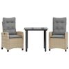 vidaXL Set comedor de jard&iacute;n 3 pzas con cojines rat&aacute;n sint&eacute;tico beige