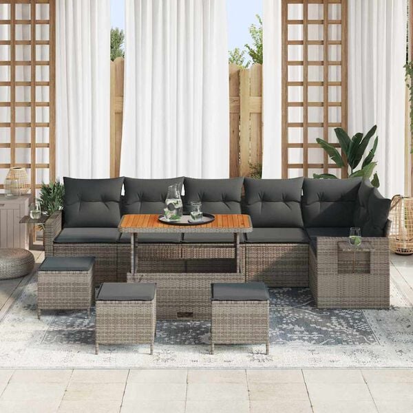 vidaXL Conjunto de sof&aacute;s de jard&iacute;n 12 pcs Gris rat&aacute;n sint&eacute;tico