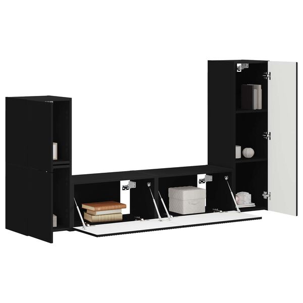 vidaXL Conjunto de mueble de TV 4 pcs Negro Madera de ingenier&iacute;a