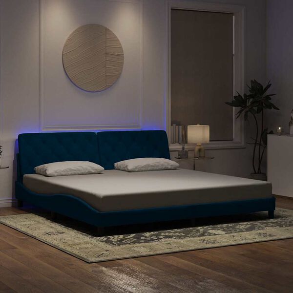 vidaXL Estructura de cama con LED sin colch&oacute;n terciopelo azul 200x200 cm