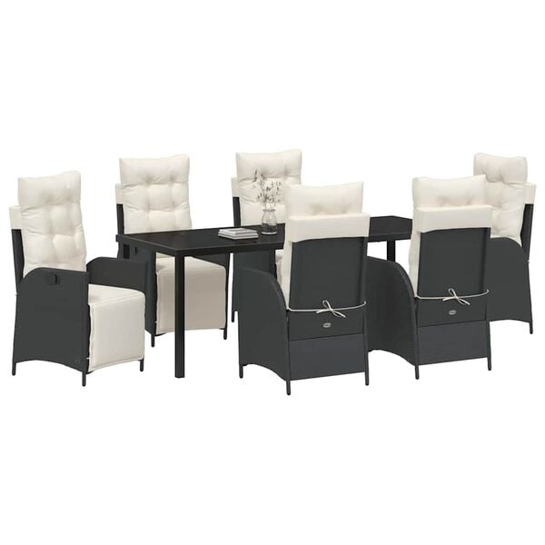 vidaXL Conjunto de Comedor de Jard&iacute;n 7 pcs Negro rat&aacute;n sint&eacute;tico