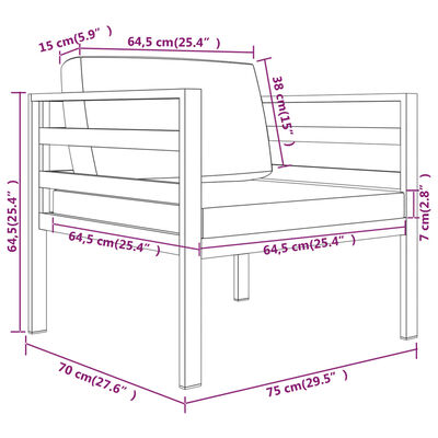 vidaXL Set muebles de jardín 3 pzas y cojines aluminio gris antracita