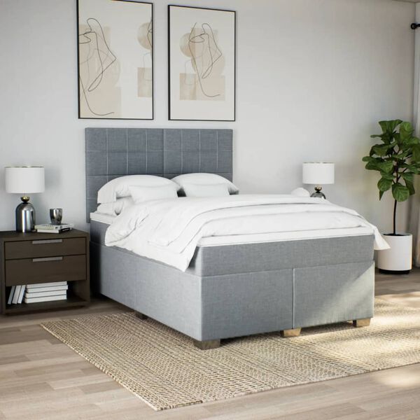 vidaXL Cama box spring con colch&oacute;n tela gris claro 140x200 cm