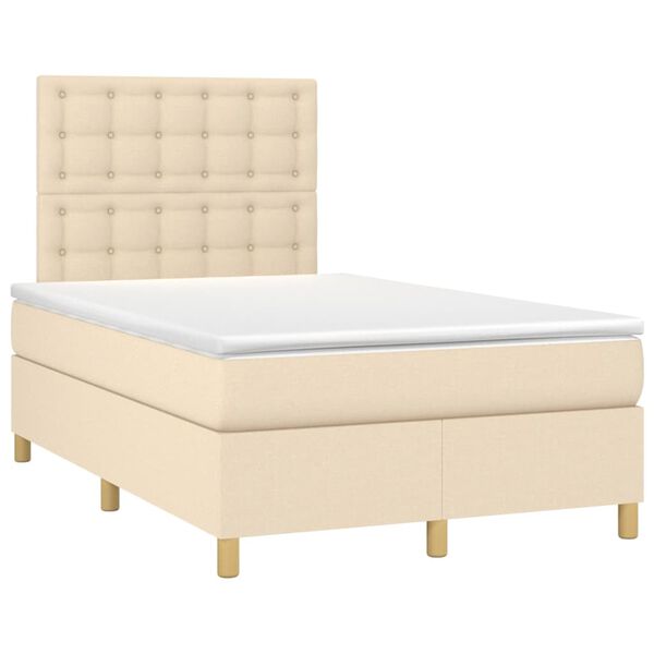 vidaXL Cama box spring con colch&oacute;n y LED tela crema 120x200 cm
